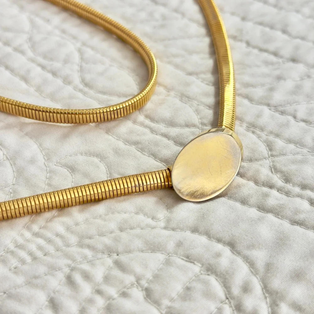 90s Vintage Gold Snake Chain Belt Oval Buckle Minimalist Stretch Boho Y2K S